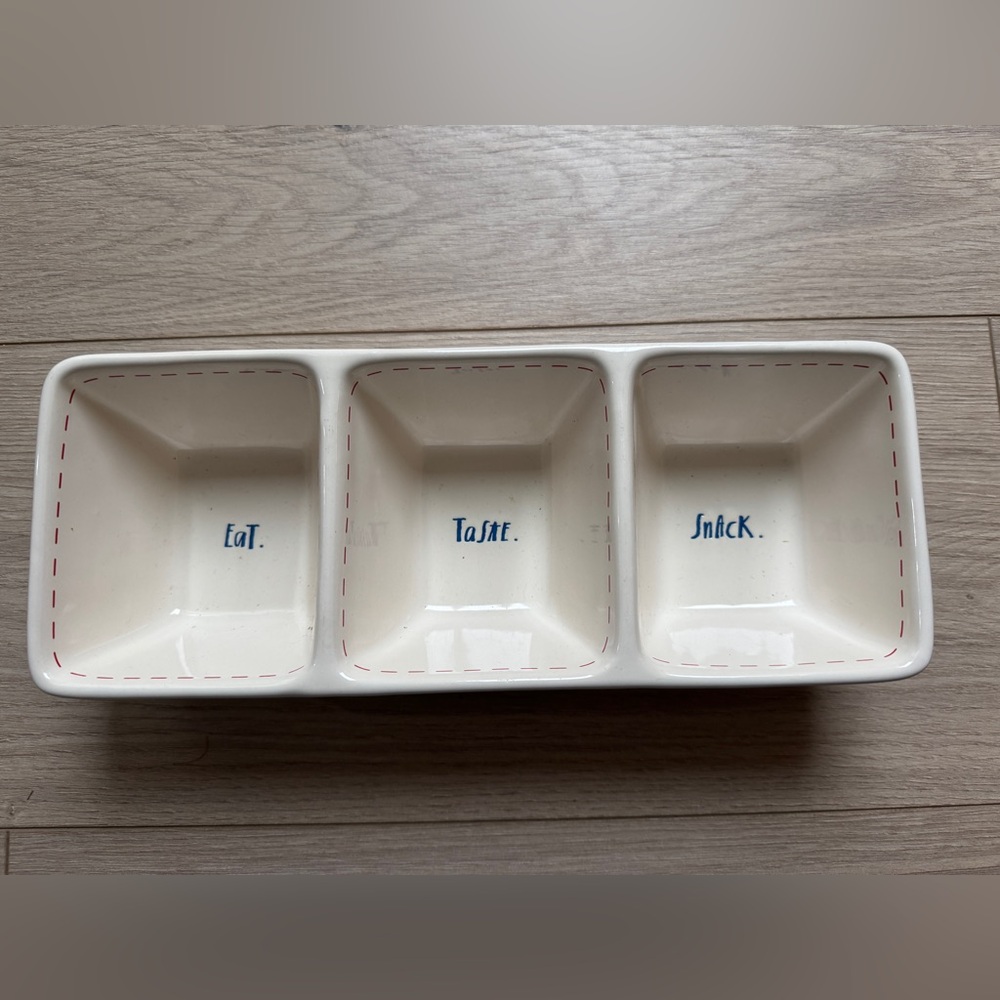 Rae Dunn 4th of July Ceramic Divided Serving Dish - Eat, Taste, Snack
